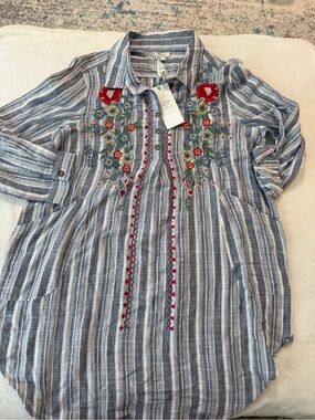 Kyla Seo Aisha Tunic Caite Karyn Top Women's L Embroidered Linen Cotton NWT D92